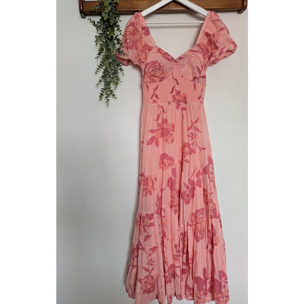 Free People Sundrenched Short-Sleeve Maxi Dress Pinky Combo Boho Floral - Picture 3 of 6